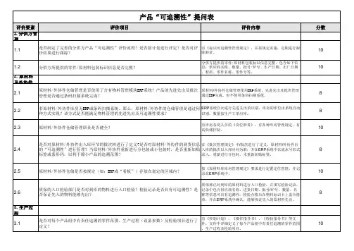 产品可追溯性评价检查表