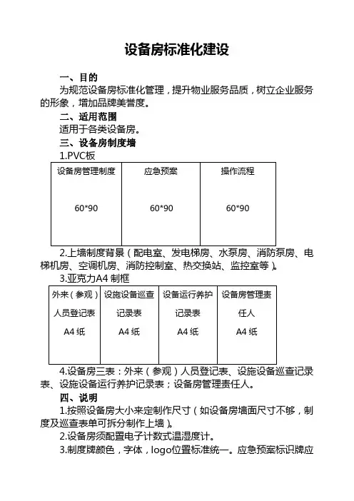物业设备房标准化实施方案1