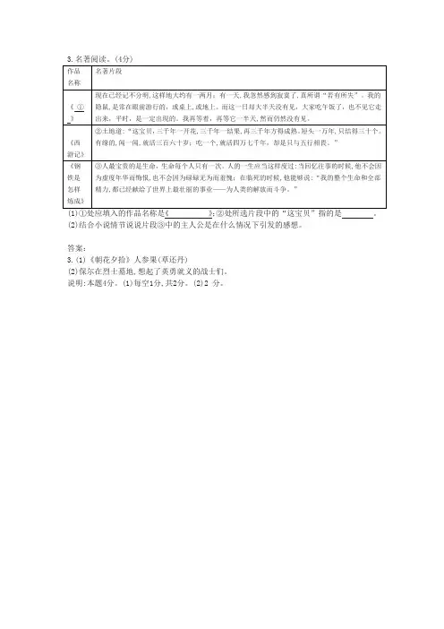 名著阅读(2020年山东省聊城市中考题)