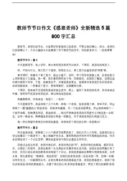 教师节节日作文《感恩老师》全新精选5篇800字汇总