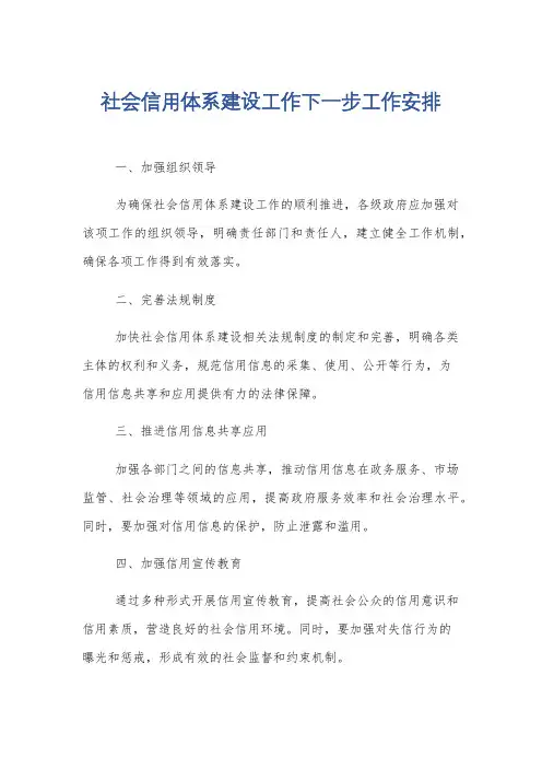 社会信用体系建设工作下一步工作安排