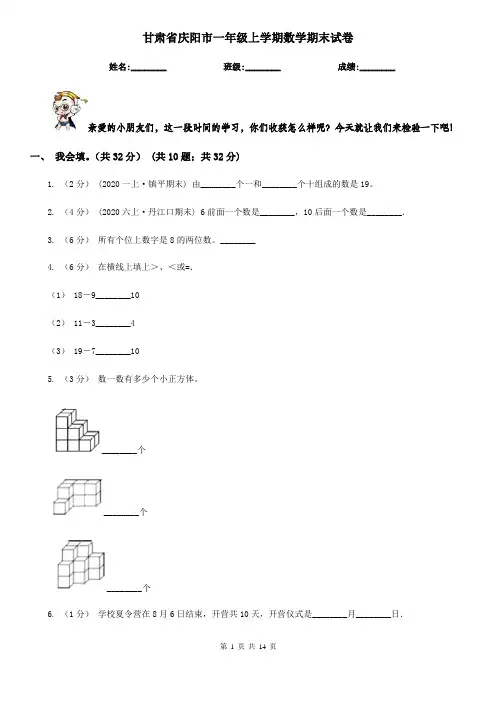 甘肃省庆阳市一年级上学期数学期末试卷