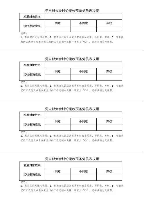 党支部大会讨论接收预备党员表决票