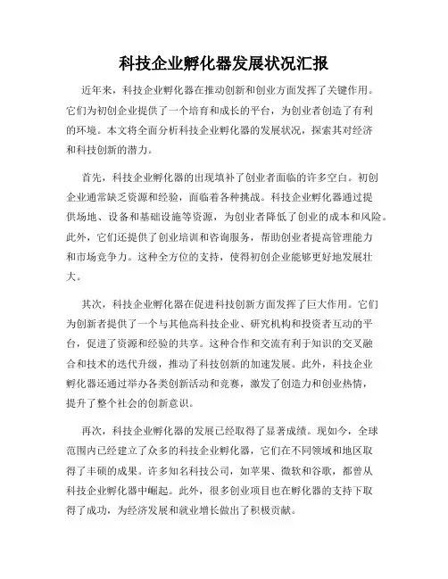 科技企业孵化器发展状况汇报