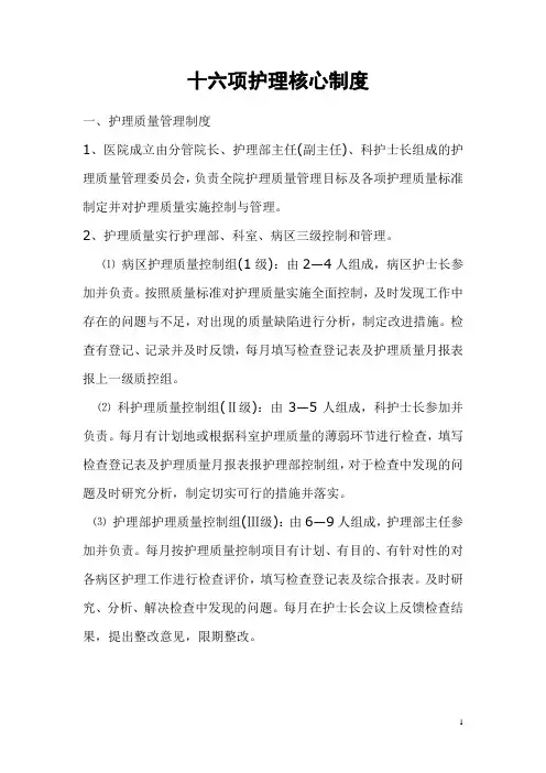 十六项护理核心制度