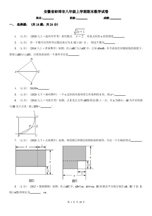 安徽省蚌埠市八年级上学期期末数学试卷