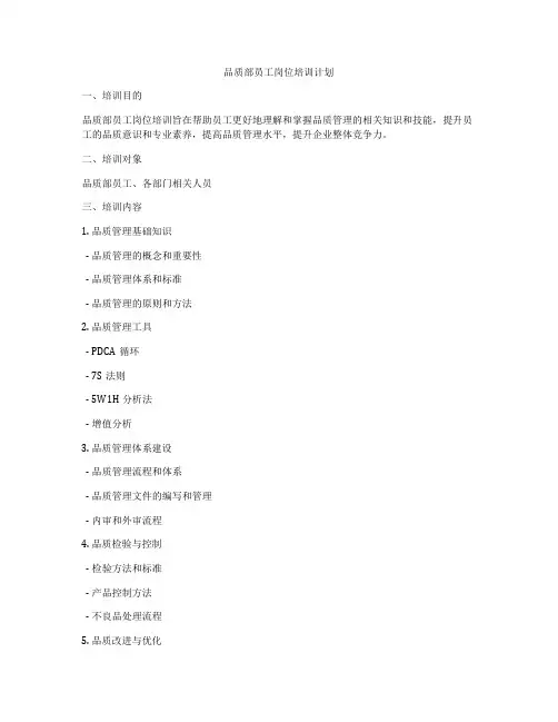 品质部员工岗位培训计划