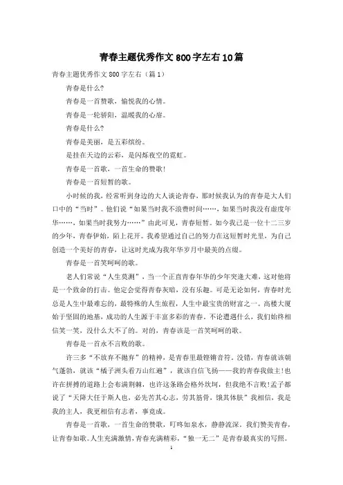 青春主题优秀作文800字左右10篇