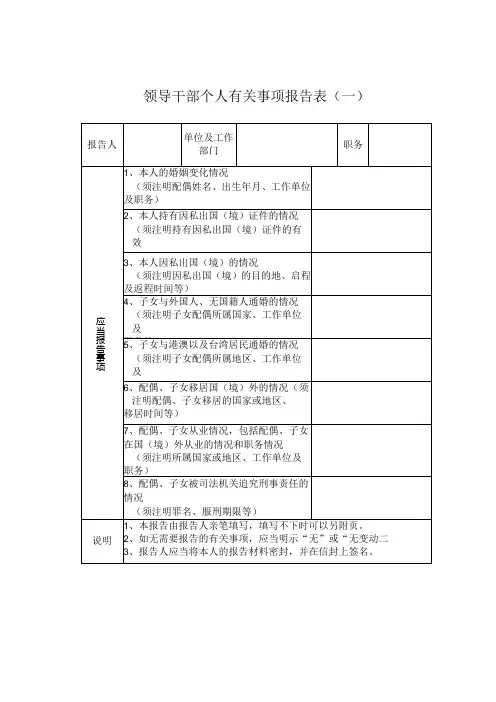 领导干部个人有关事项报告表(一)