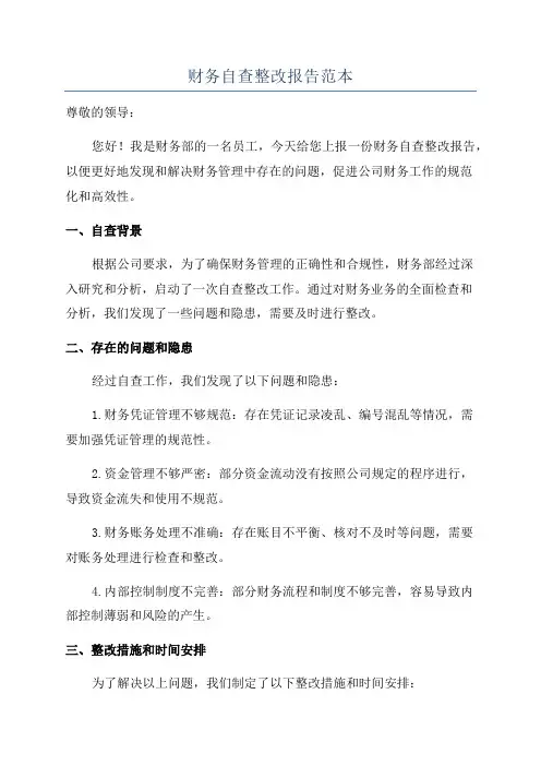 财务自查整改报告范本