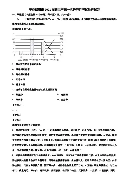 宁夏银川市2021届新高考第一次适应性考试地理试题含解析