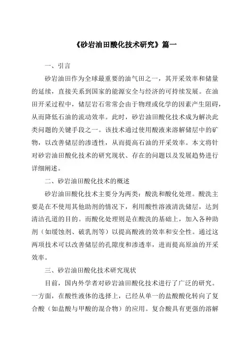 《砂岩油田酸化技术研究》