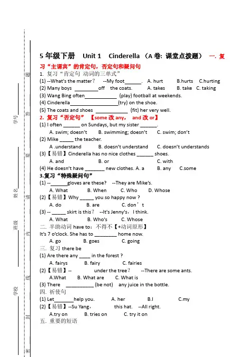 小学新译林-5B-Unit1考点精练