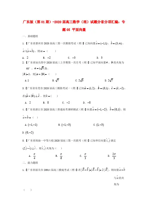 (广东版 第01期)2020届高三数学 试题分省分项汇编 专题05 平面向量 理(无答案)