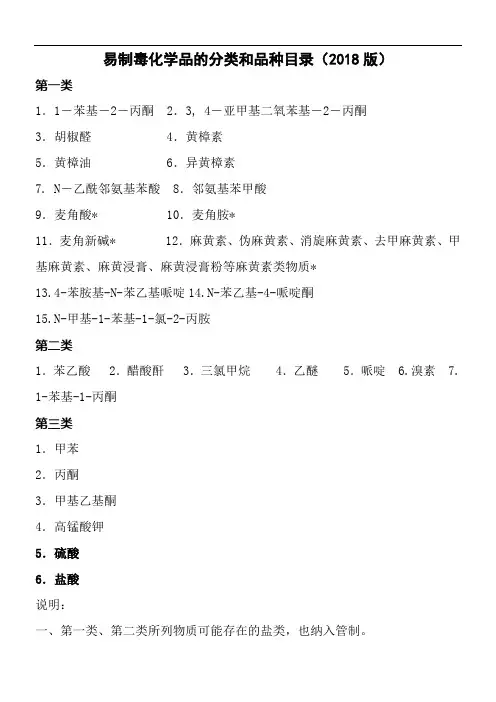 《易制毒化学品的分类与品种目录》2018版