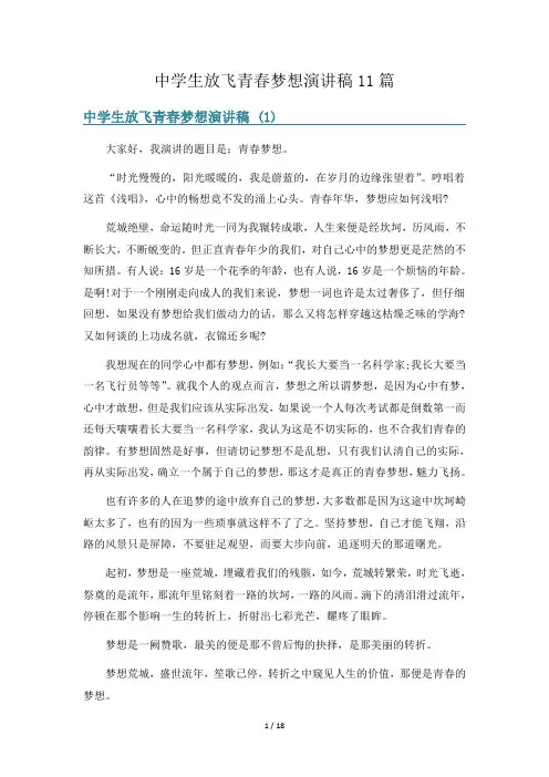 中学生放飞青春梦想演讲稿11篇