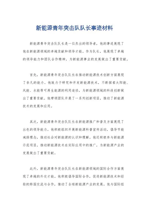 新能源青年突击队队长事迹材料
