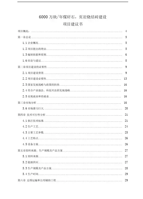 年产6000万块煤矸石烧结砖建设项目可行性研究报告