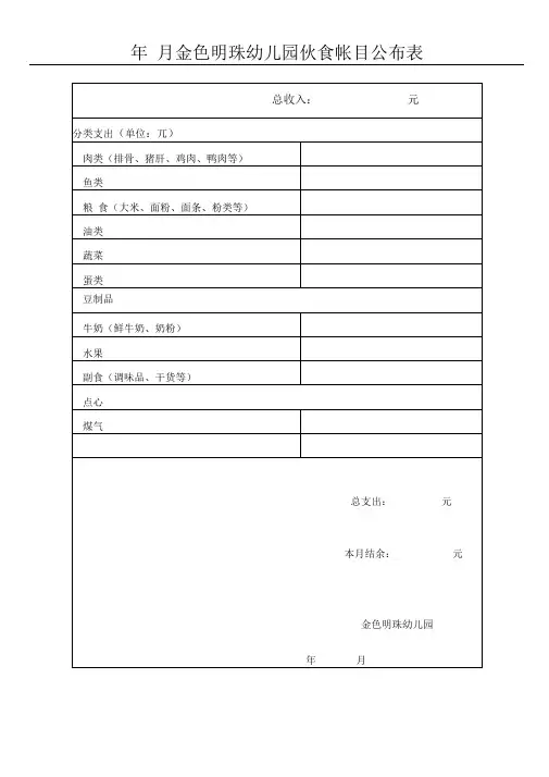 6月幼儿园伙食帐目公布表