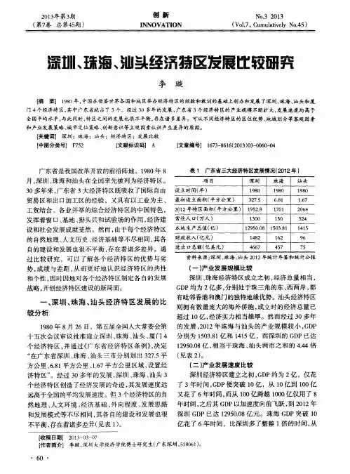 深圳、珠海、汕头经济特区发展比较研究