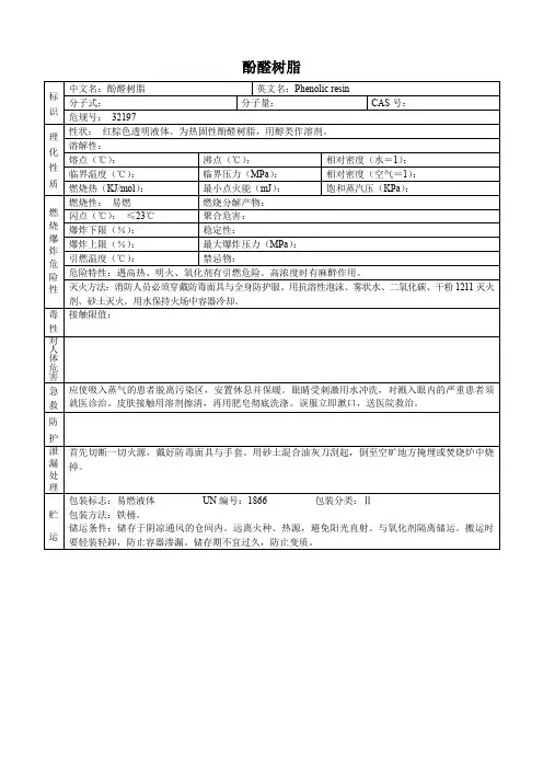酚醛树脂(危化品安全技术说明书)