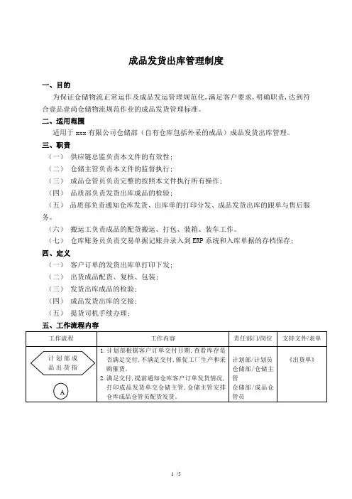 成品发货出库管理规定