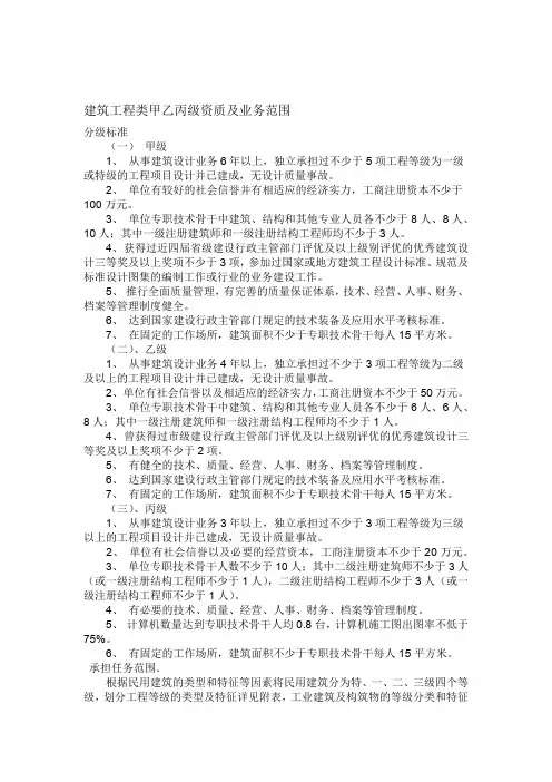 建筑工程甲乙丙资质及业务范围