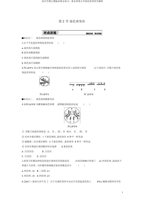 高中生物人教版必修2练习：第5章第2节染色体变异含解析