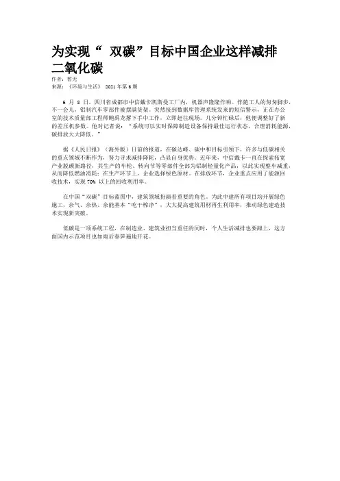 为实现“ 双碳”目标中国企业这样减排二氧化碳