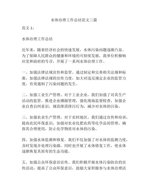 水体治理工作总结范文三篇