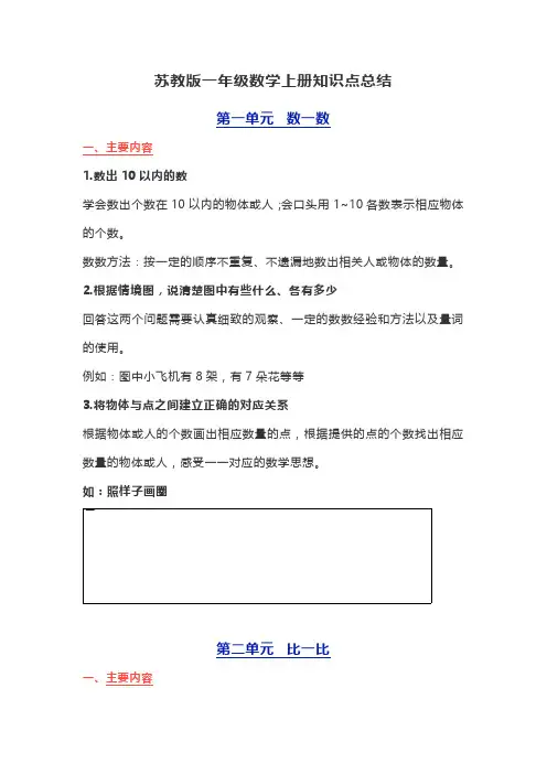 苏教版一年级数学上册知识点总结(附重点题型)