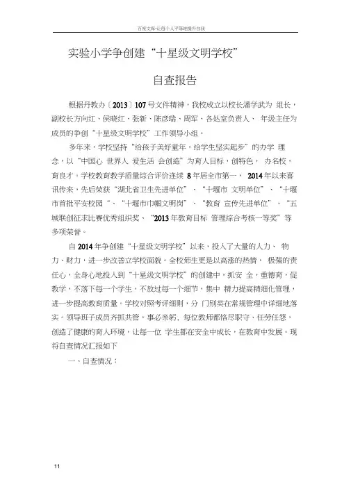 实验小学创建十星级学校自查报告