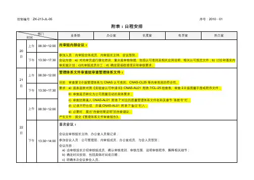 第一次内部审核实施计划附表：日程安排