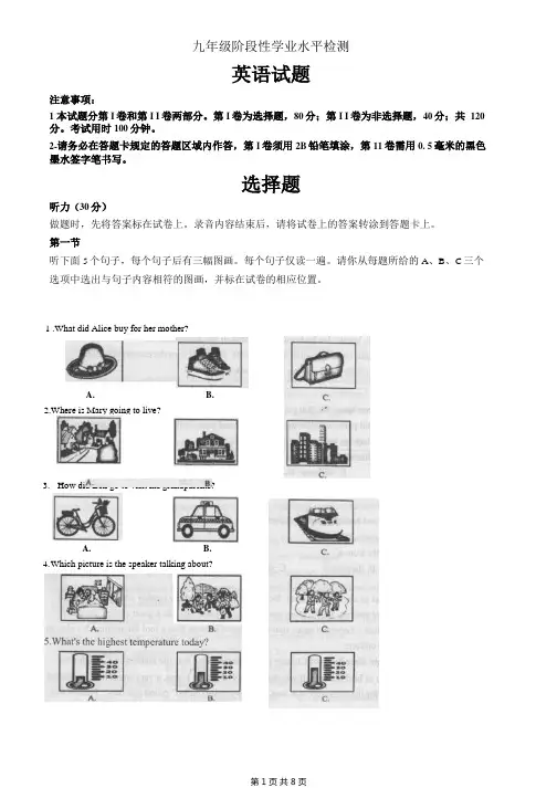 山东省菏泽市2020-2021年度初三上学期期中语文检测(含答案)