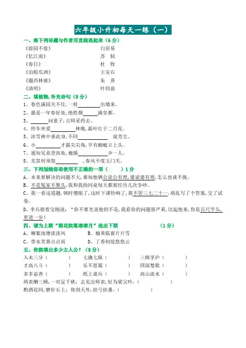 六年级小升初每天一练(附参考答案)