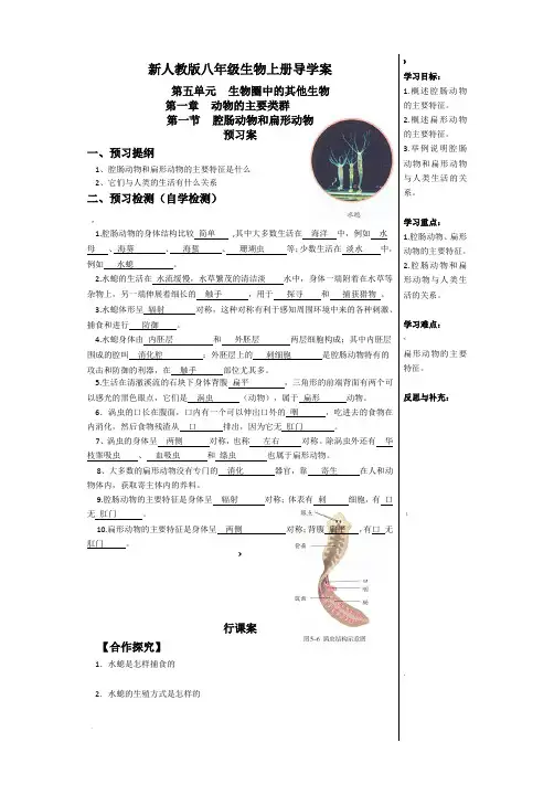 新人教版八年级上册生物导学案及答案