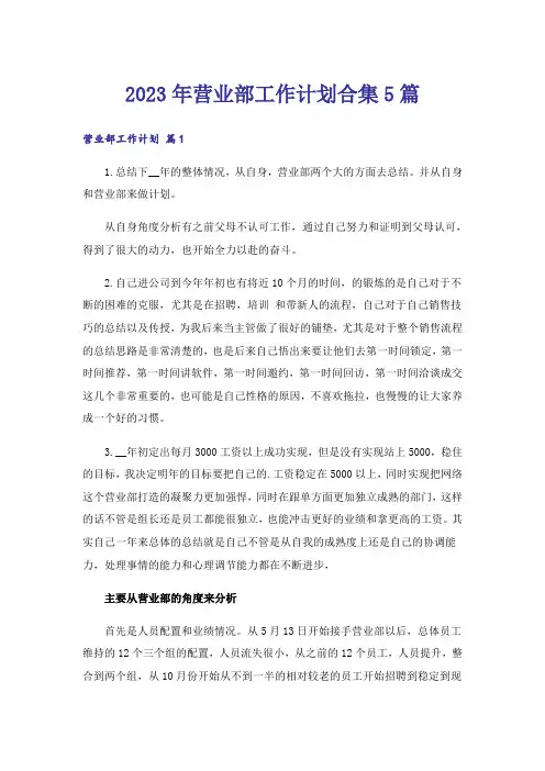 2023年营业部工作计划合集5篇