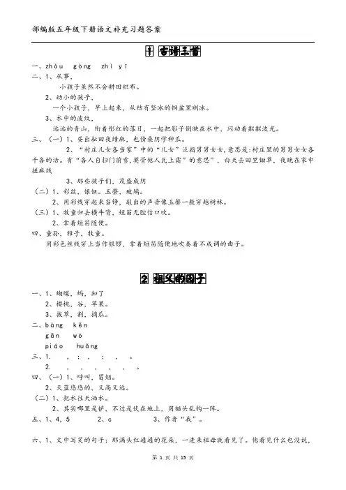 2020春季人教版部编五年级下册语文补充习题完整答案
