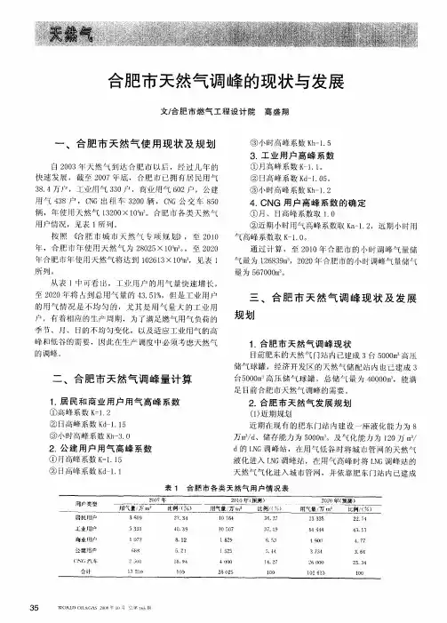 合肥市天然气调峰的现状与发展