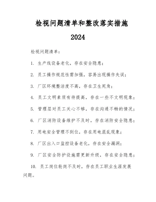检视问题清单和整改落实措施2024