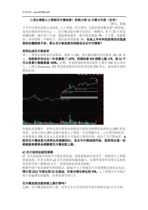 三龙头领涨人工智能芯片概念股!机构力荐12只潜力牛股(名单)