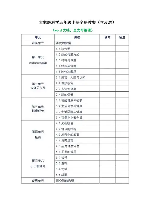 大象版科学五年级上册全册教案(含反思) 