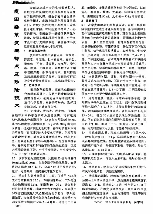 麦田杂草发生特点及防除技术