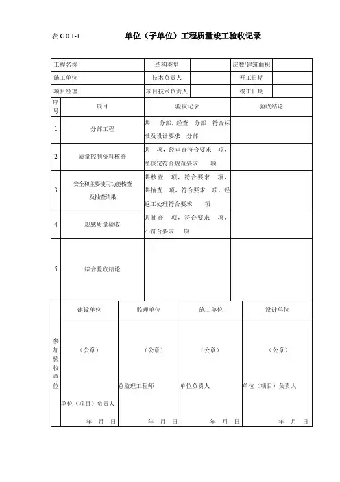 单位工程竣工验收记录(通表5张)