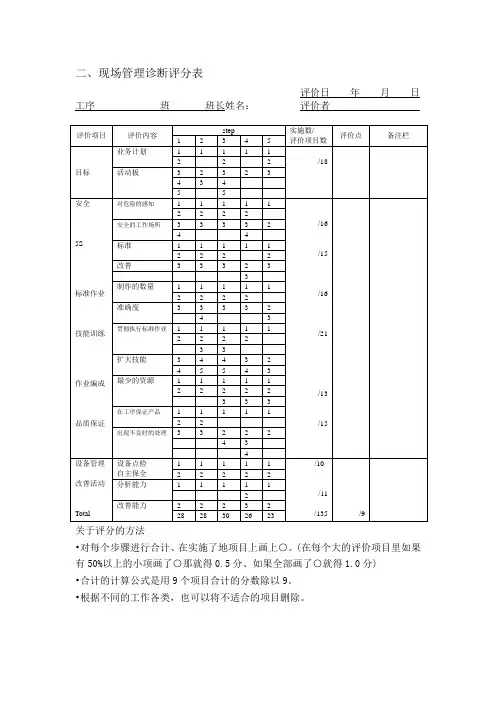 3S诊断评价表