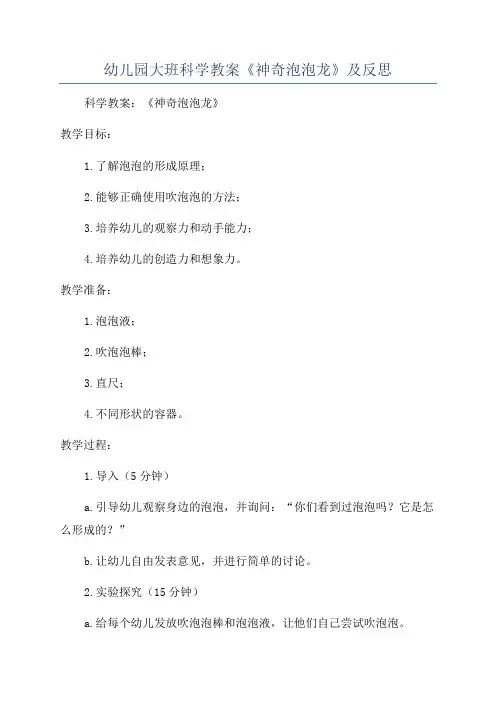 幼儿园大班科学教案《神奇泡泡龙》及反思
