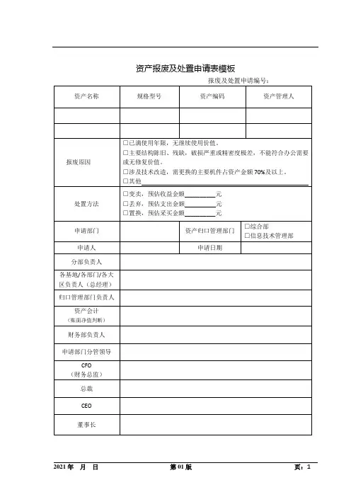 资产报废处置申请表模板