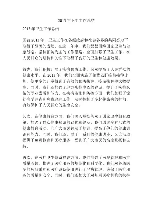 2013年卫生工作总结