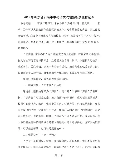 2015年山东省济南市中考作文试题解析及佳作选评-11页文档资料