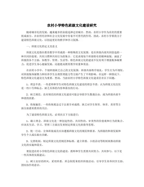 农村小学特色班级文化建设研究